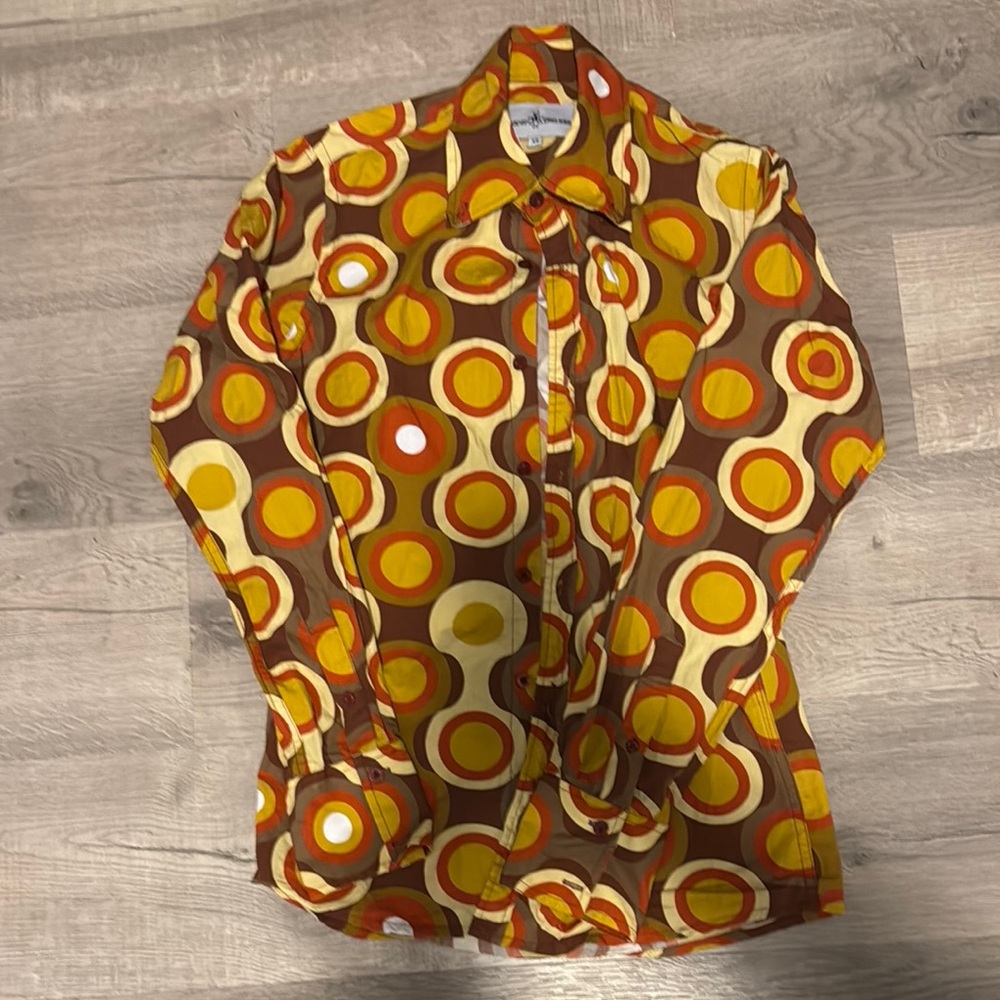 Retro Circle Pattern Men's Shirt - Brown, Yellow, Orange